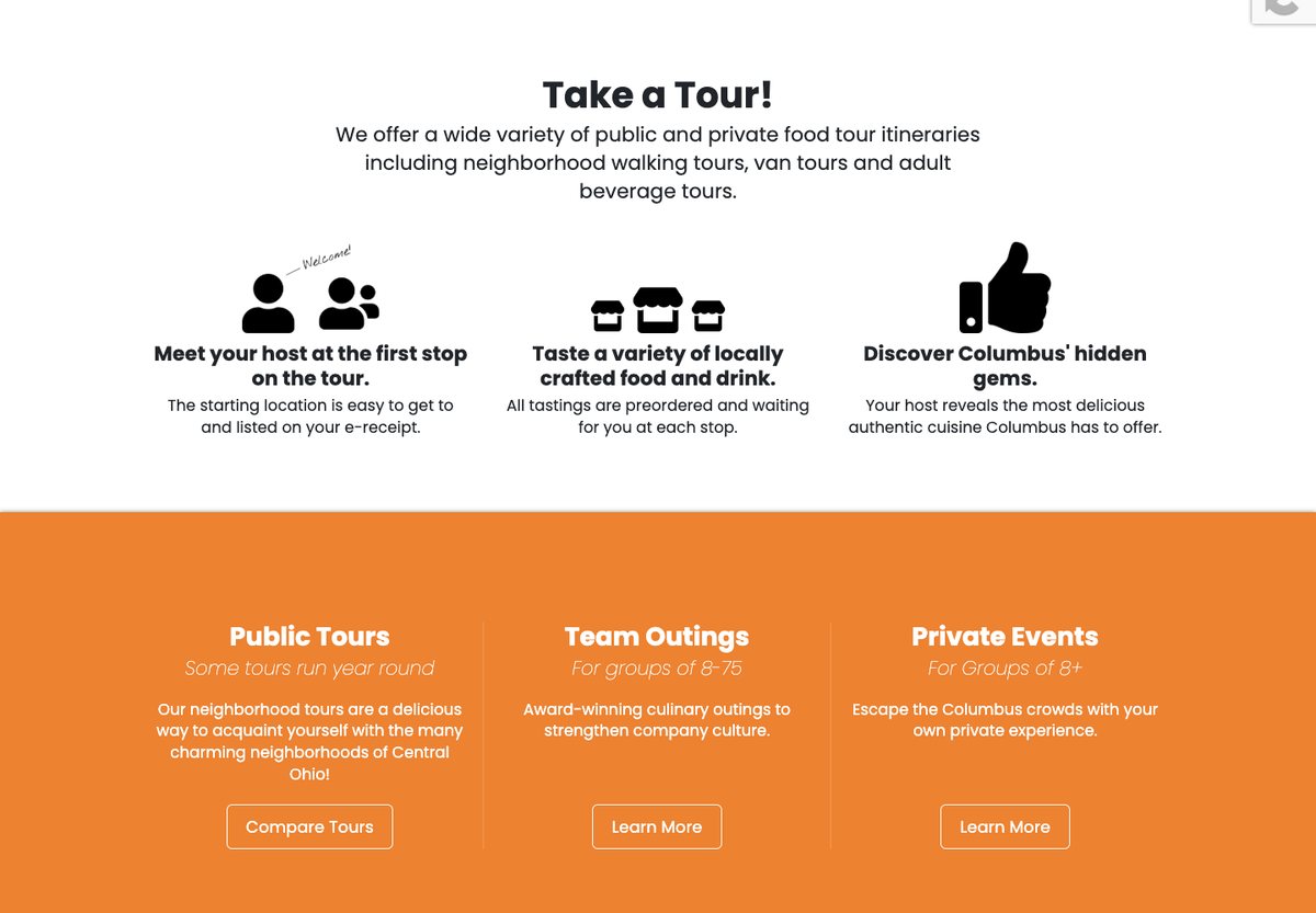 The old home page below the hero: a static three step explainer with no dates.