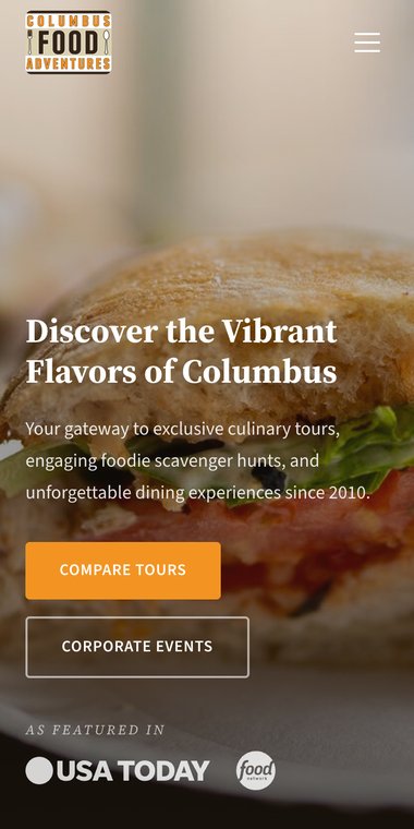 The same home page on a phone.