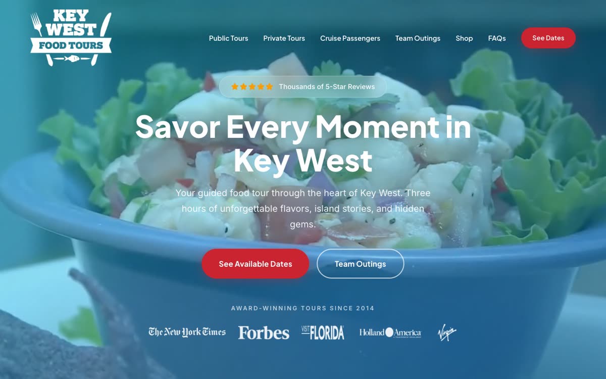 The Key West Food Tours home page.